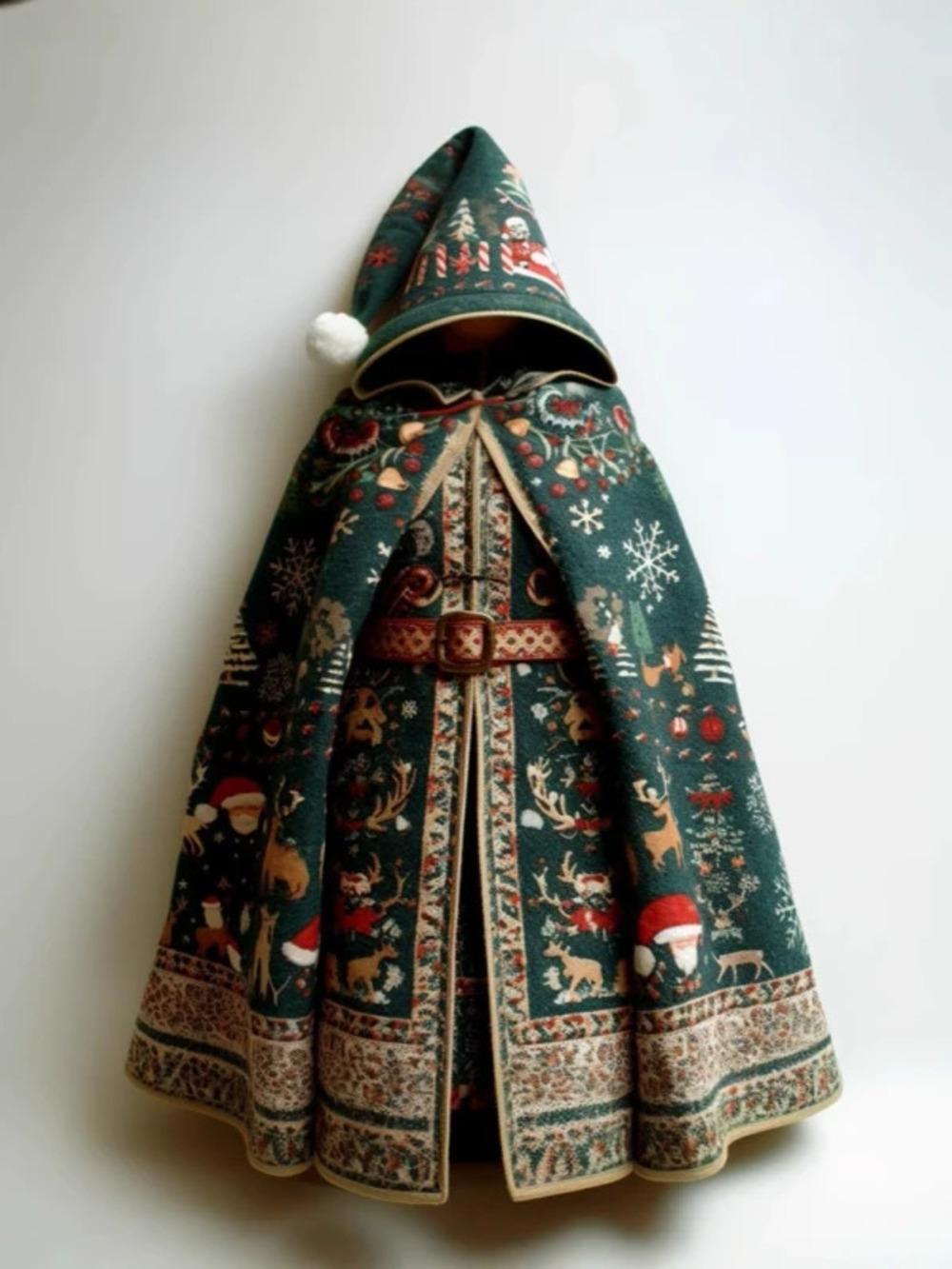 Hooded Cape Shawl Woolen Coat Digital Print